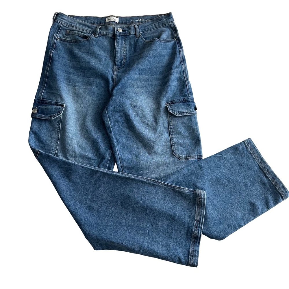 Nicole Miller Soho denim Jeans High Rise Relaxed straight size M Cargo side pock